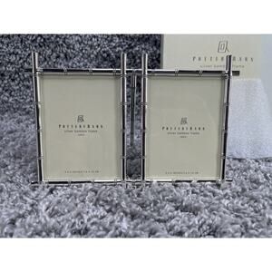 Pottery Barn Metal Bamboo Style 2 Frame Silver Tone Chain Easel Stand 2x3 New